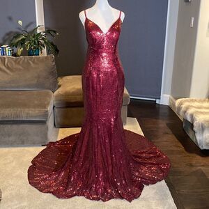 Women’s Burgundy Fully Sequined Mermaid Style Prom Party Dress Size S NWT